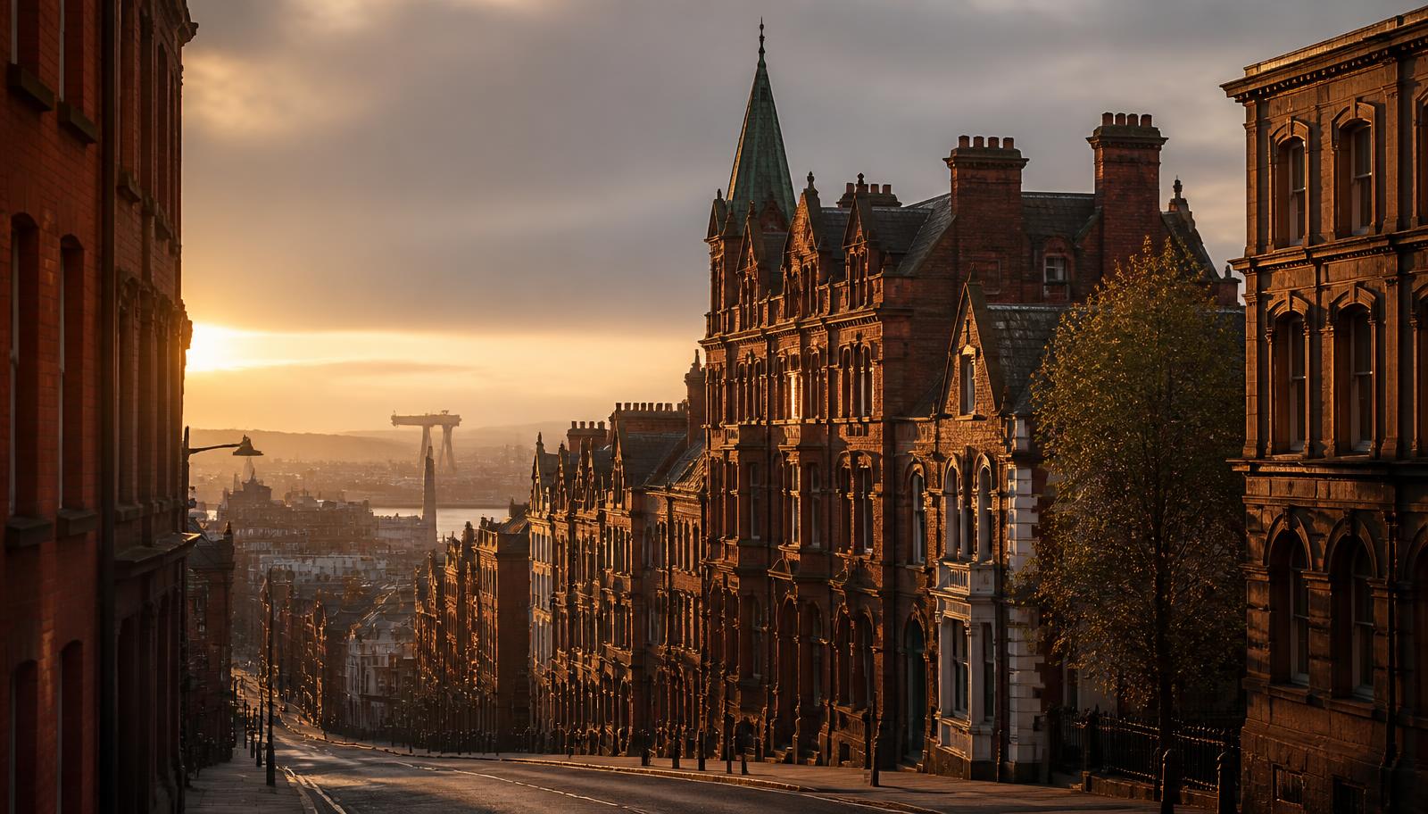 Belfast streets in warm golden hour light